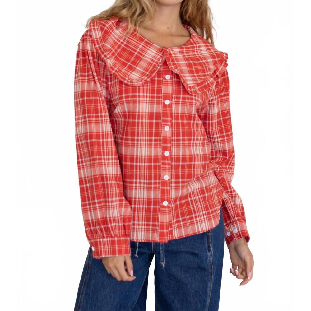 NEW THINGS BETWEEN ren plaid long sleeve top in red